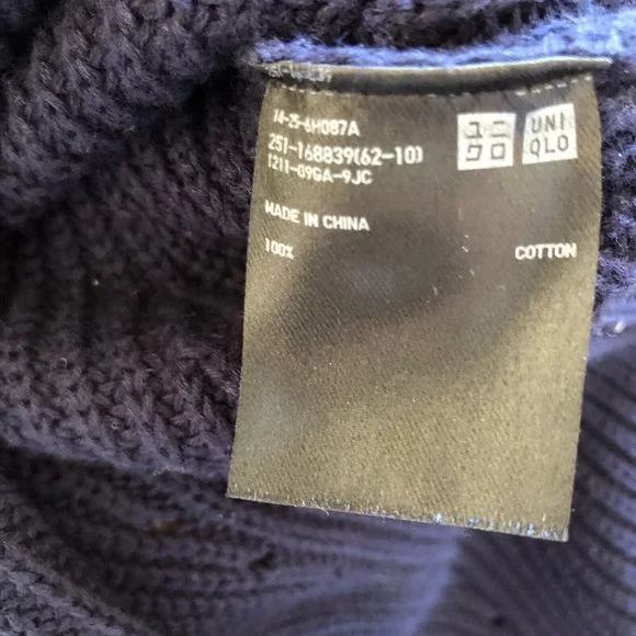 UNIQLO Size 12/14 M/L Navy Cotton Knitted Sleeveless Vest Winter Basic Neutral - Picture 9 of 9